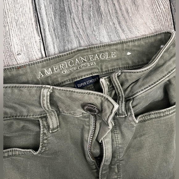 American Eagle Brand Size 00 Distressed Skinny Jeans, Super Stretch, Green - Picture 4 of 6